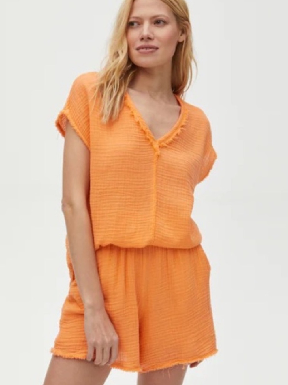 Michael Stars | Draya Gauze V-Neck‎ Top Sz Small in Marmalade Orange